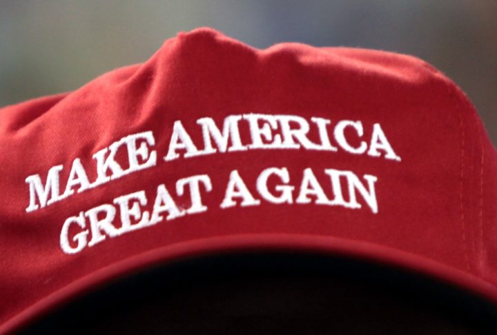 red cap with make america grea again