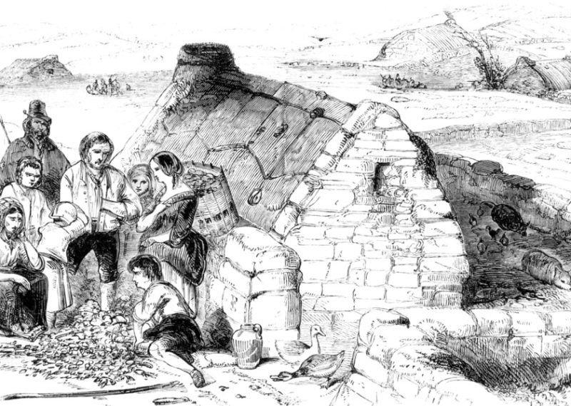 A starving family during the Irish Potato Famine.
