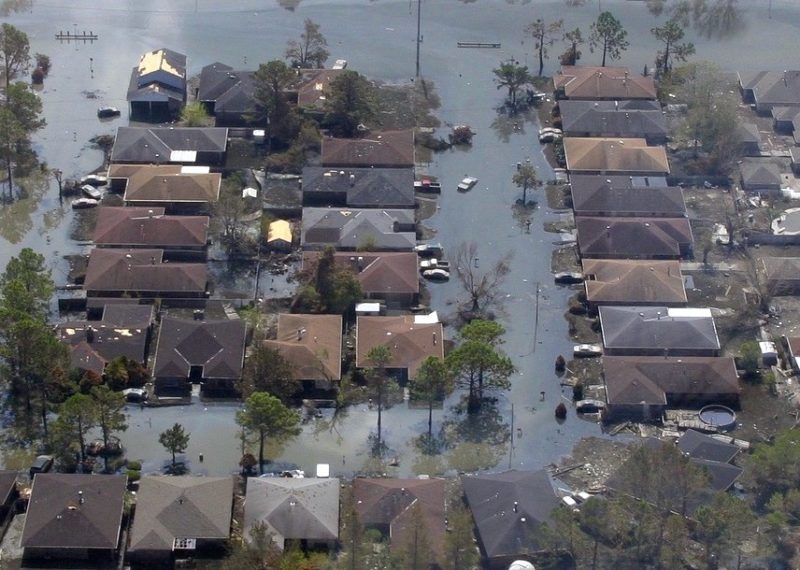 ariel view of flooded homes