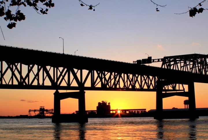 Mississippi River Bridge at sunset