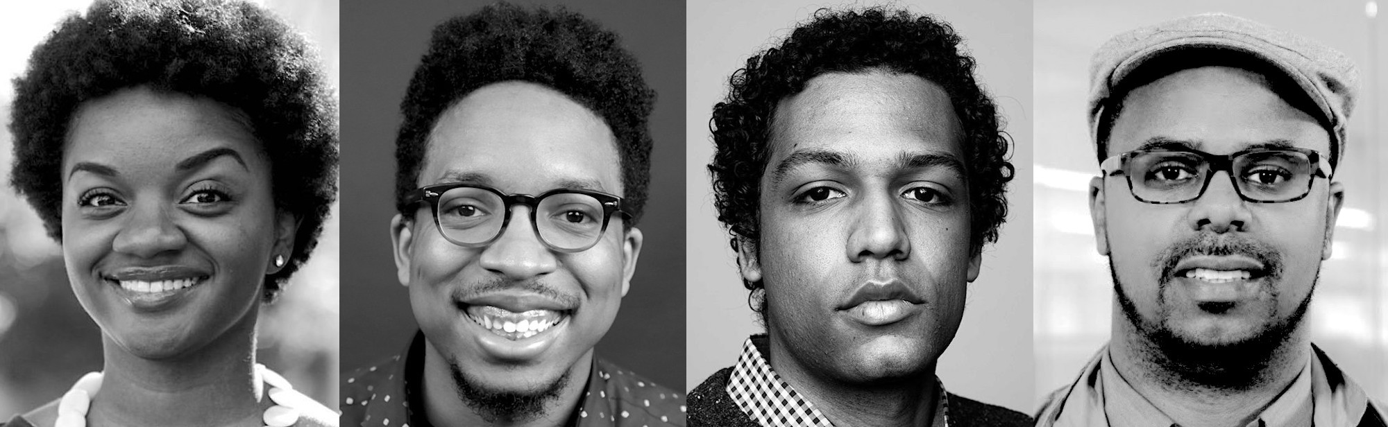Black and white portraits of 4 young black climate reporters