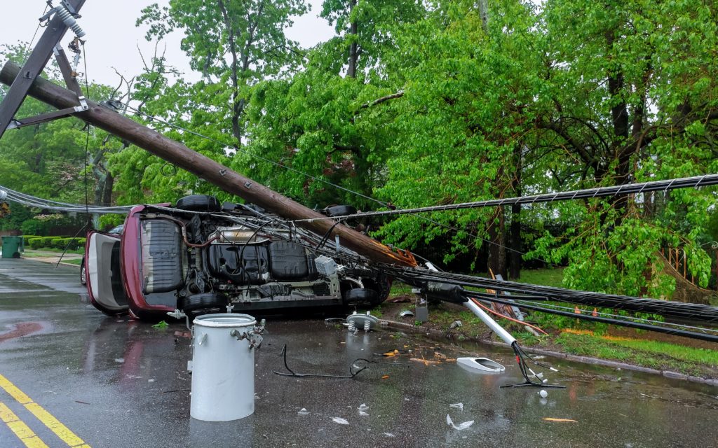 Electricity poles downed by powerful storm