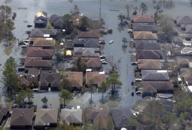 ariel view of flooded homes