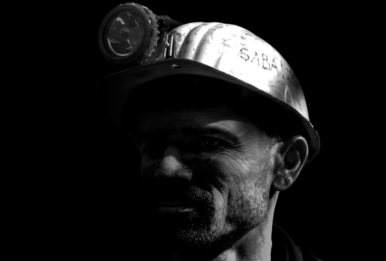 face miner black and white with helmet