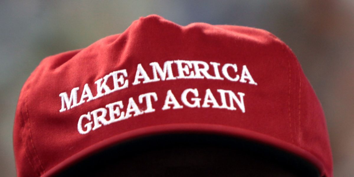 red cap with make america grea again