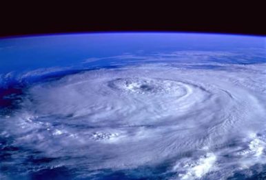 hurricane over sea view from space