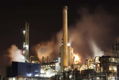 refinery pollution at night