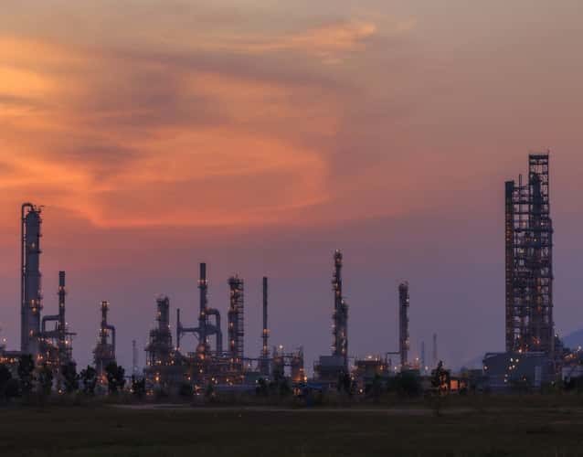 refinery picture taken at sunset