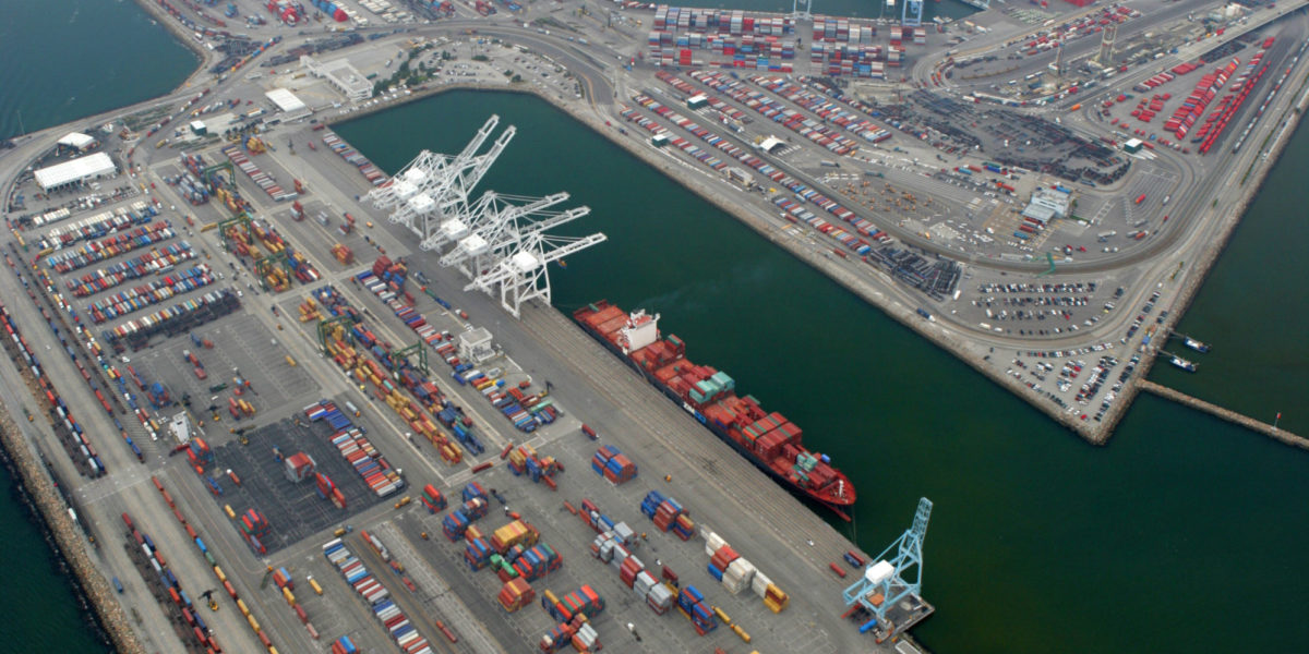 Aerial view of the Port of Long Beach, California. Credit: U.S. Customs and Border Protection / Department of Homeland Security via Wikimedia Commons