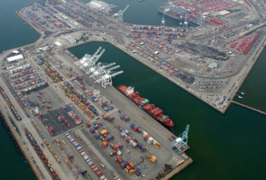 Aerial view of the Port of Long Beach, California. Credit: U.S. Customs and Border Protection / Department of Homeland Security via Wikimedia Commons