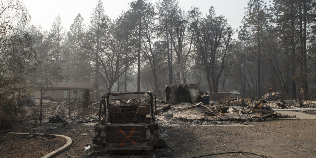 Wildfire damage in Paradise, California. Credit: U.S. Air National Guard photo by Senior Airman Crystal Housman via Flickr