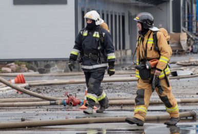 firefighters at the scene of a disaster