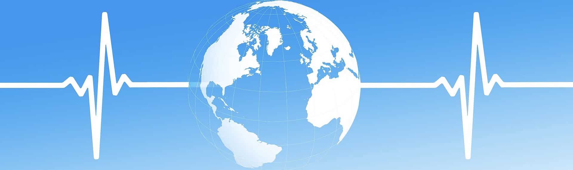 world with heart beat in both sides, blue and white