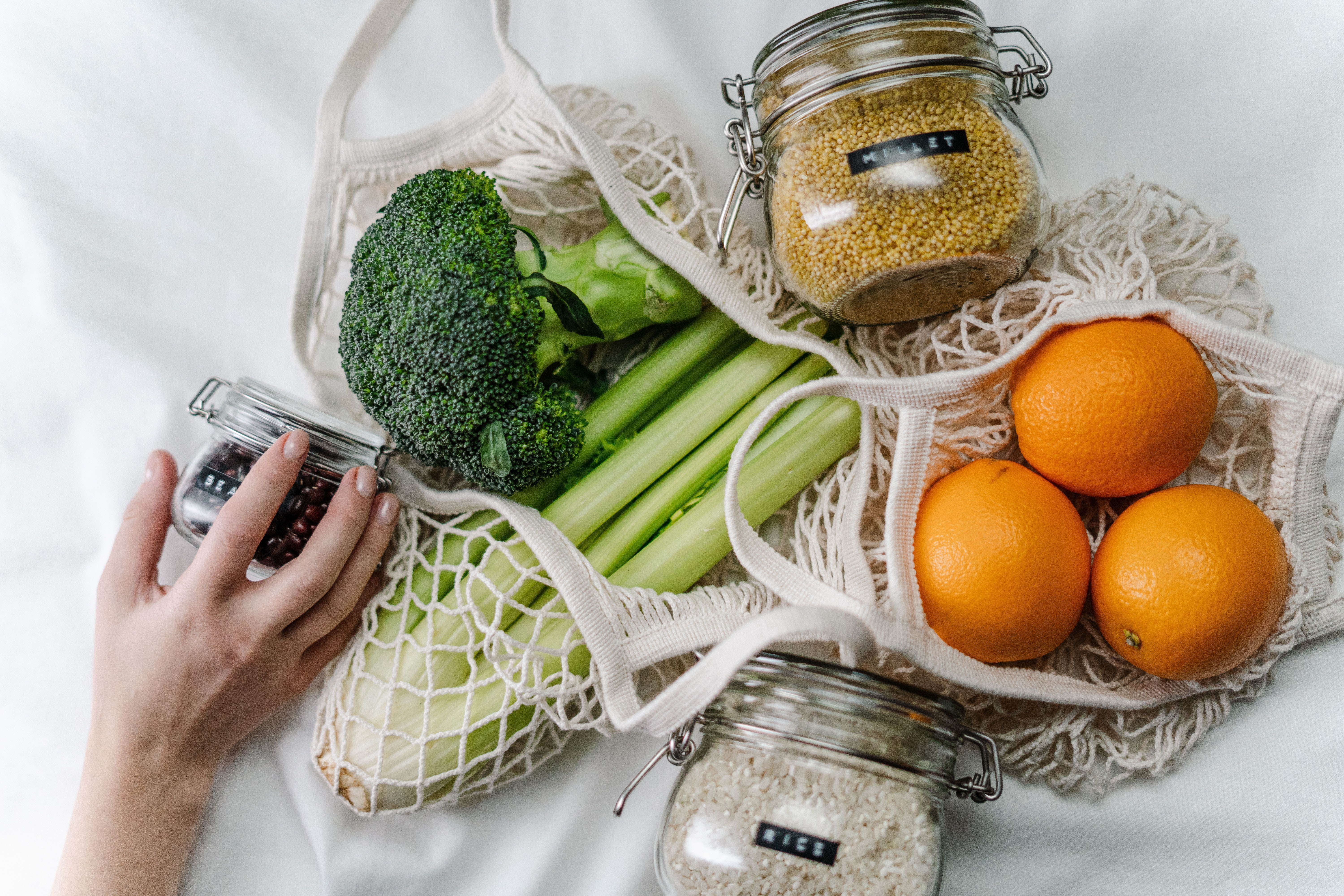 Green products for grocery shopping.